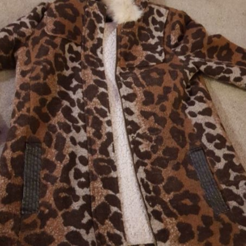 Topshop Leopard Print Hooded Coat Jacket